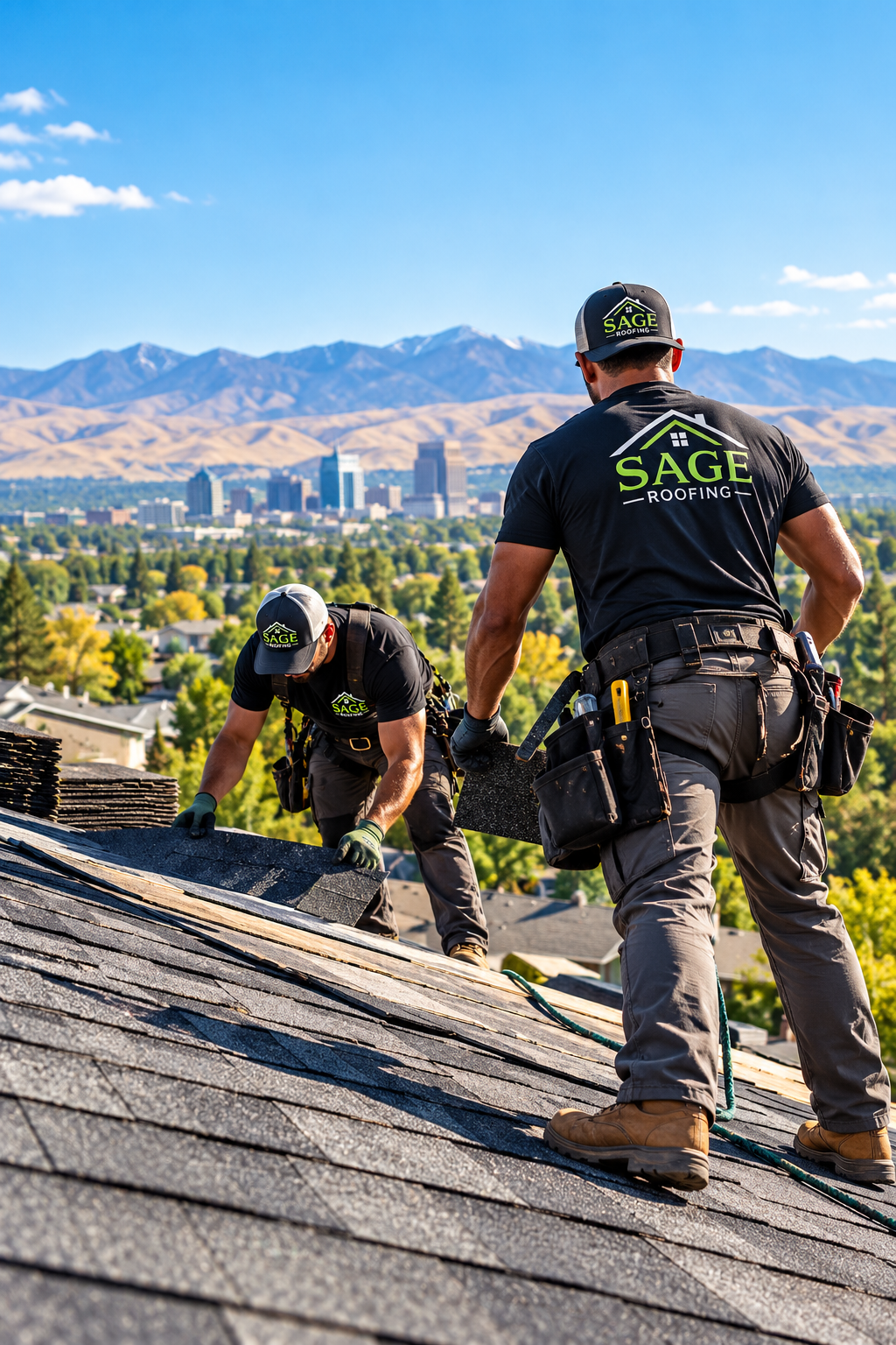 Roofers replacing a Treasure Valley roof